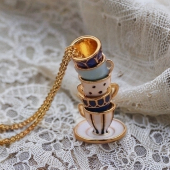 Betsey Johnson Jewelry - BETSEY JOHNSON STACKED BLUE TEACUP NECKLACE